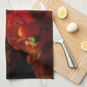 Linge De Cuisine Arrière - plan rouge tulipes foncé (Quart Plié)