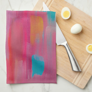 Linge De Cuisine Art Abstrait audacieux en rose et bleu