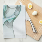 Linge De Cuisine Art Abstrait moderne Fractal Bleu Turquoise Gris (Quart Plié)