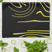 Linge De Cuisine Art Abstrait Noir Blanc Jaune Lignes Minimalisme (Plié)