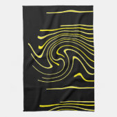 Linge De Cuisine Art Abstrait Noir Blanc Jaune Lignes Minimalisme (Vertical)