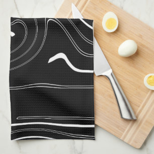 Linge De Cuisine Art Abstrait Noir Blanc Lignes Twirl Minimalisme