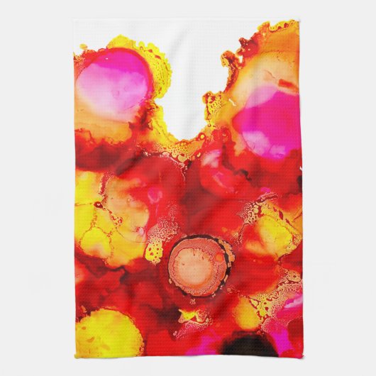 Linge De Cuisine Art Abstrait rose jaune rouge et rose (Vertical)