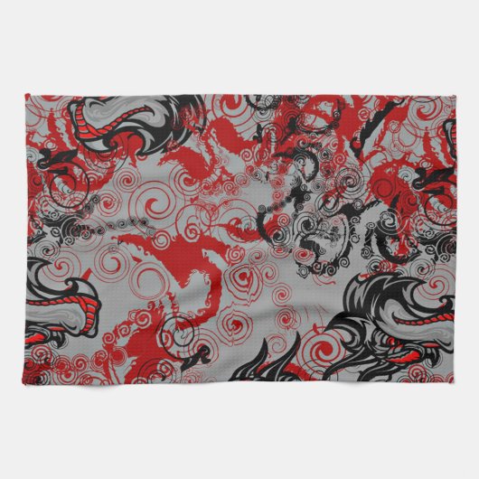 Linge De Cuisine Art abstrait sale de dragons (Horizontal)