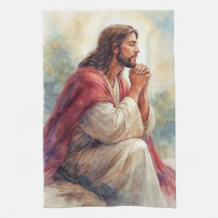 Linge De Cuisine Art aquarelle Jésus en prière Foi chrétienne