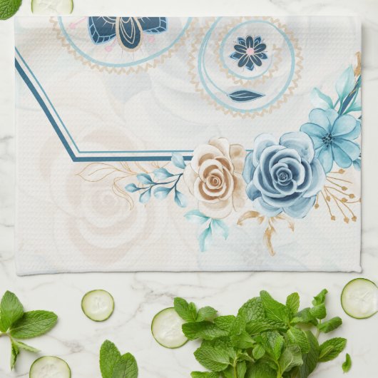 Linge De Cuisine Art bleu et Turquoise, "Revitalisant la vie", Flor (Plié)