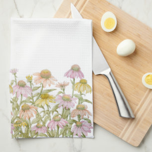 Linge De Cuisine Art botanique à l'aquarelle des Rudbeckias