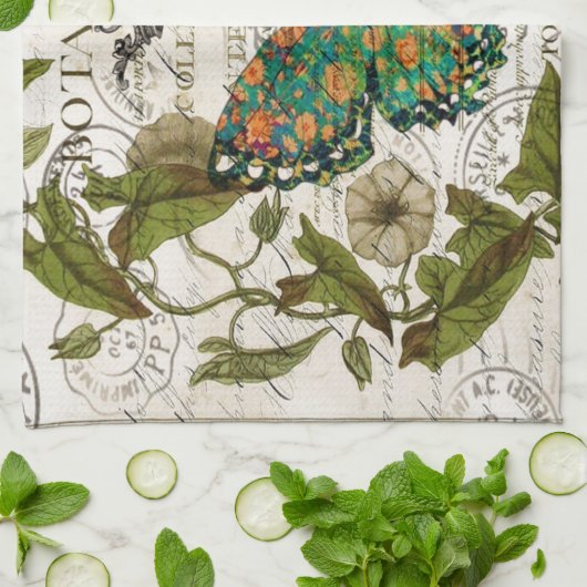 Linge De Cuisine art botanique français script de pays feuille papi (Plié)