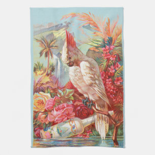 Linge De Cuisine Art botanique vintage de cacatoès tropical et rose