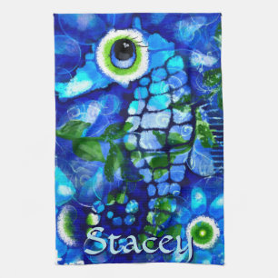 Linge De Cuisine Art de cheval marin aux grands yeux fantaisiste bl