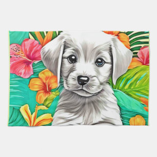 Linge De Cuisine Art de chiot floral