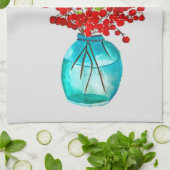 Linge De Cuisine Art de l'aquarelle des baies rouges de Noël (Plié)