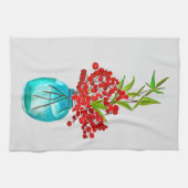 Linge De Cuisine Art de l'aquarelle des baies rouges de Noël (Horizontal)