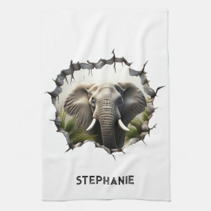 Linge De Cuisine Art de mur brisé éléphant 3D – Safari réaliste