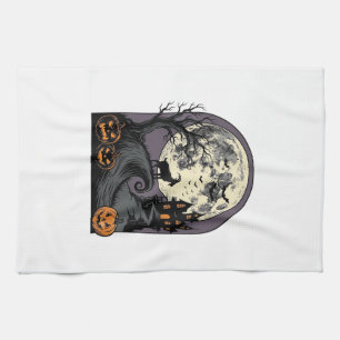 Linge De Cuisine Art de silhouette Halloween vintage lune chèvre ha