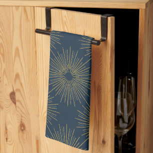 Linge De Cuisine Art Déco Alabere   Médaillon Bleu de Minuit
