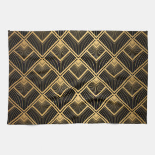 Linge De Cuisine Art Déco Black Gold : Géométrique