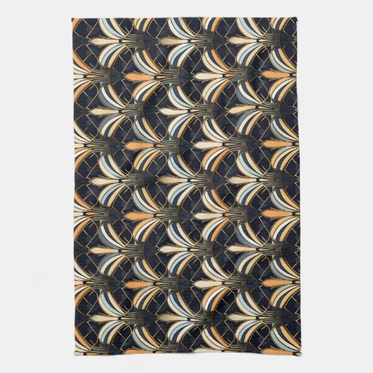 Linge De Cuisine Art déco bleu et or (Vertical)