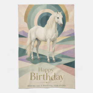 Linge De Cuisine Art Déco Cheval Blanc Géométrique Anniversaire