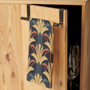 Linge De Cuisine Art Déco Elegant Rouge Or Noir