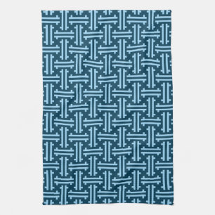 Linge De Cuisine Art déco Fret chinois, Indigo et Sky Blue