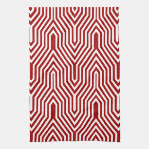 Linge De Cuisine Art Déco Géométrique - rouge foncé et blanc