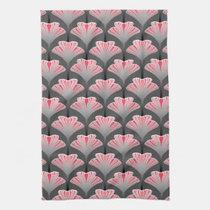 Linge De Cuisine Art déco Lily, Grey / Grey / Coral rose