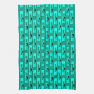 Linge De Cuisine Art Déco Metallic Géométrique - Peacock et Turquoi
