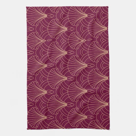 Linge De Cuisine Art Deco pattern with gold geometric fan motifs  (Vertical)