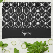 Linge De Cuisine Art Déco Perles Noir Et Blanc Monogrammé (Plié)