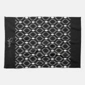 Linge De Cuisine Art Déco Perles Noir Et Blanc Monogrammé (Horizontal)