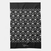 Linge De Cuisine Art Déco Perles Noir Et Blanc Monogrammé (Vertical)