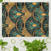 Linge De Cuisine Art déco turquoise et or (Plié)