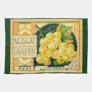 Linge De Cuisine Art d'étiquette de caisse de fruits vintage, raisi