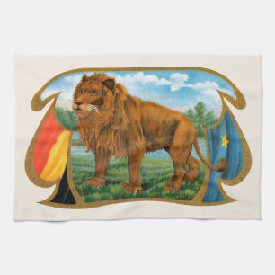 Linge De Cuisine Art d'étiquette de cigare vintage, Lion, Roi de la