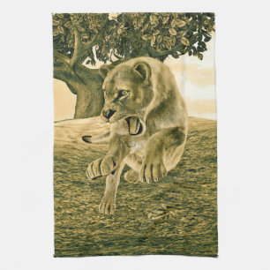 Linge De Cuisine Art dramatique de la lionne de safari faunique