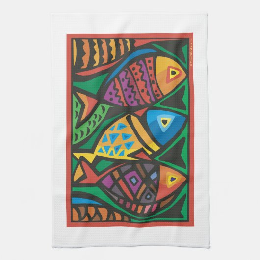 Linge De Cuisine Art du poisson Abstrait (Vertical)