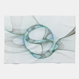 Linge De Cuisine Art fractal abstrait moderne bleu turquoise gris
