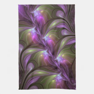 Linge De Cuisine Art fractal abstrait violet pourpre kaki coloré