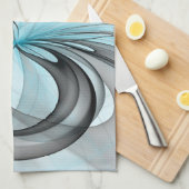 Linge De Cuisine Art fractal moderne gris anthracite abstrait bleu (Quart Plié)