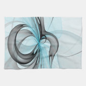 Linge De Cuisine Art fractal moderne gris anthracite abstrait bleu (Horizontal)