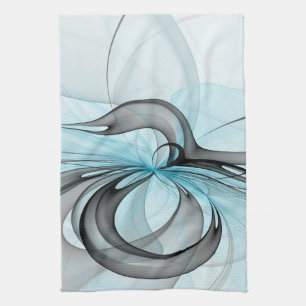 Linge De Cuisine Art fractal moderne gris anthracite abstrait bleu