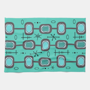 Linge De Cuisine Art géométrique de l'ère spatiale Aquamarine