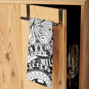 Linge De Cuisine Art géométrique noir et blanc 15