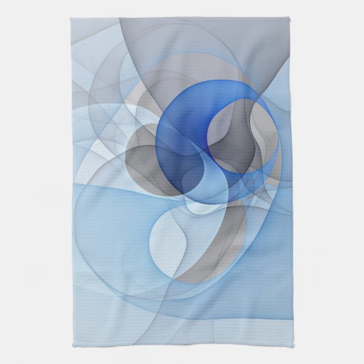 Linge De Cuisine Art graphique fractal abstrait bleu gris moderne (Vertical)