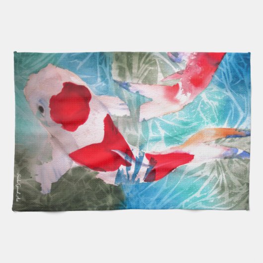 Linge De Cuisine Art japonais de poissons d'aquarelle de Kohaku Koi (Horizontal)