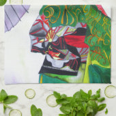 Linge De Cuisine Art japonais Geisha avec kimono et parapluie (Plié)