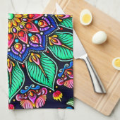 Linge De Cuisine Art mandala floral vibrant (Quart Plié)