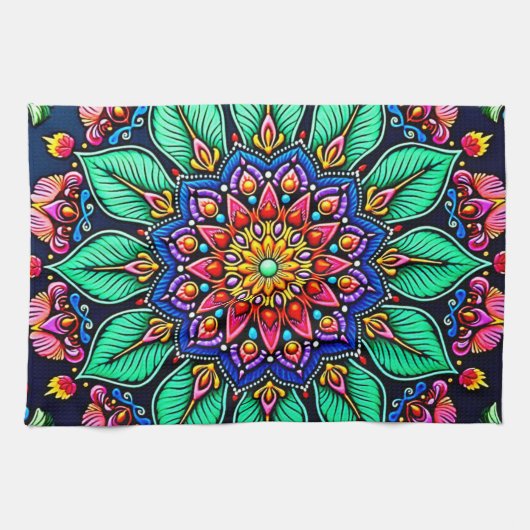 Linge De Cuisine Art mandala floral vibrant (Horizontal)