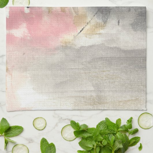 Linge De Cuisine Art moderne Abstrait rose or gris (Plié)